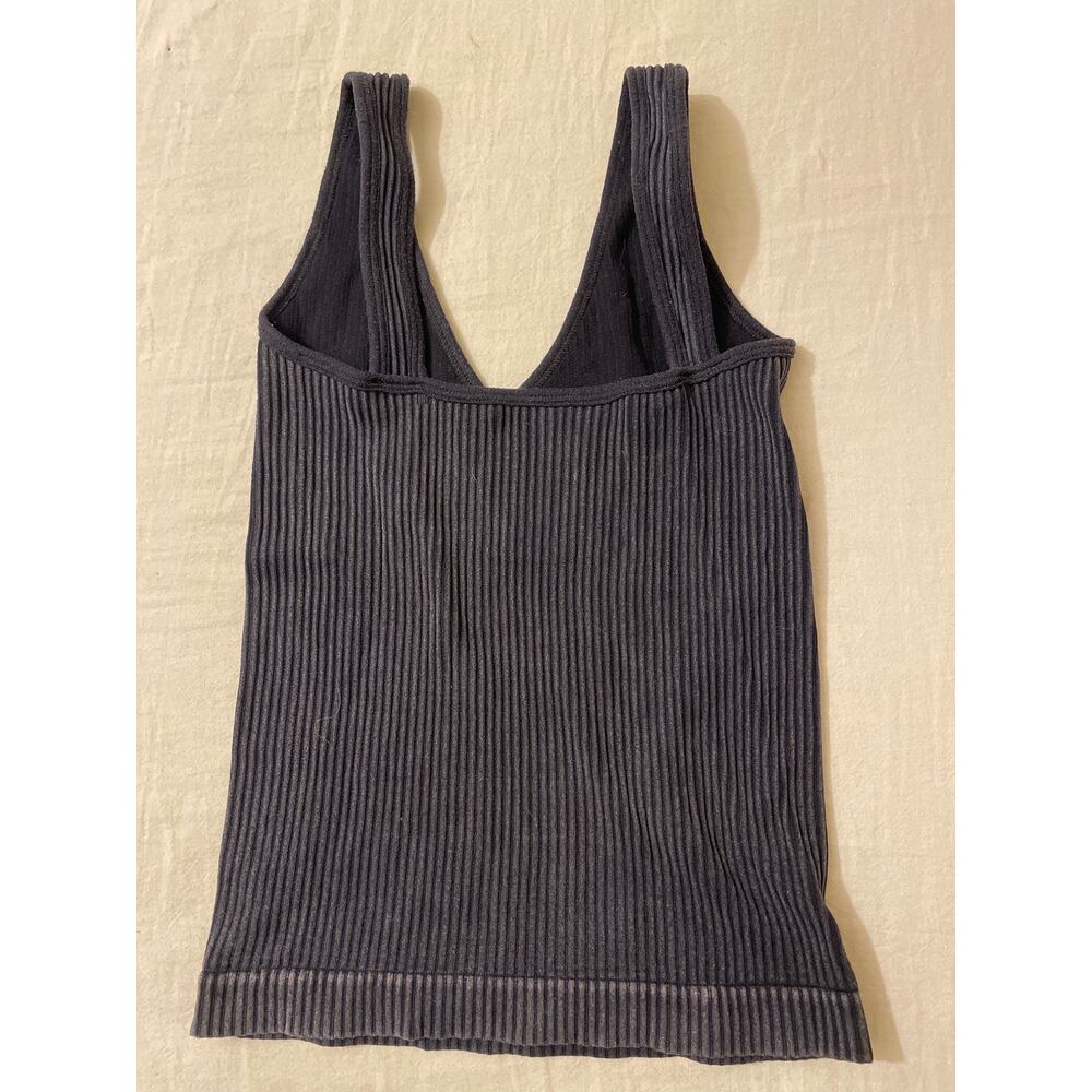 Aura Women's Size XXS/XS Crop Tank Top V-neck  Rib Knit‎ Tight Fitting Blue - Picture 5 of 5